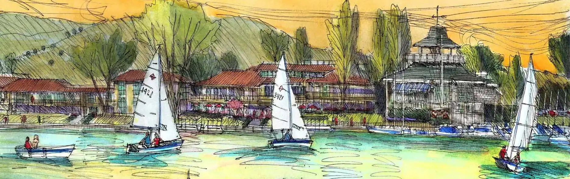 An illustration of he Landing, a mixed use commercial project in Westlake Village, California. 