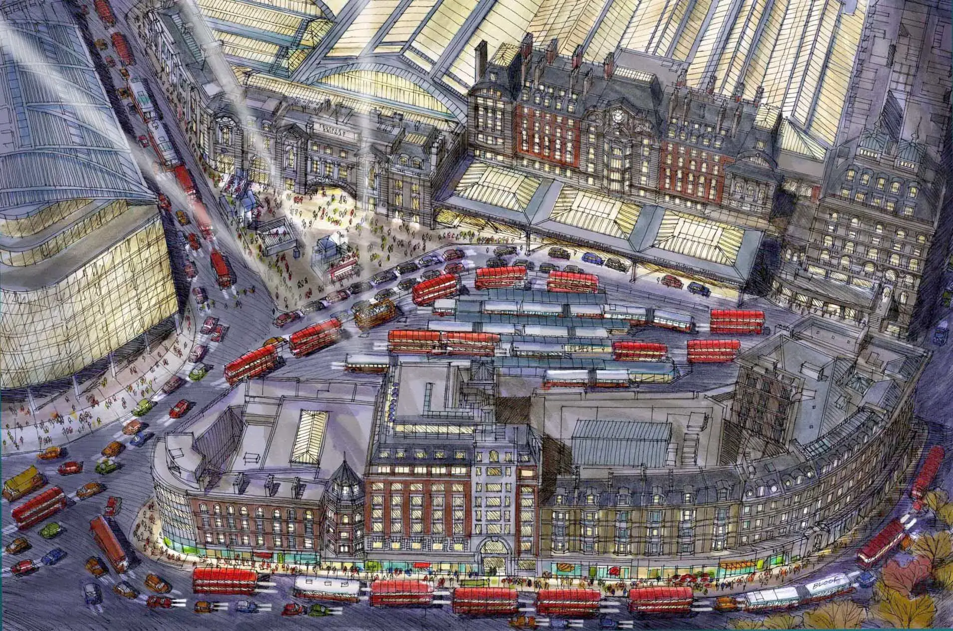 Illustration of Victoria Train Station, London.