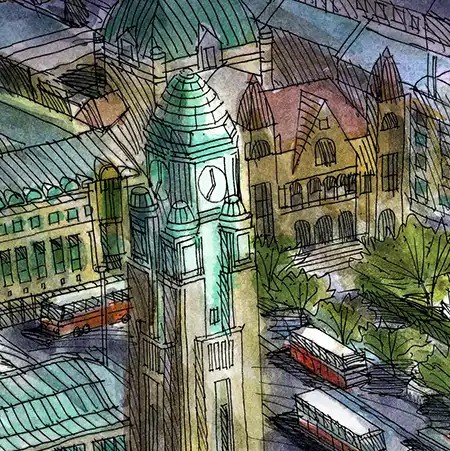 Helsinki railway station, designed by a globally recognized architect Eliel Saarinen, is a monumental landmark in the capital of Finland. With its granite walls, clock tower and statues next to the main entrance, the building has been selected as one of the most beautiful railway stations in the world. 
