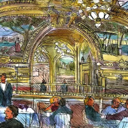 An iconic restaurant in Gare de Lyon, Le Train Bleu offers a majestic setting where the show takes place in the kitchen as well as the restaurant.
