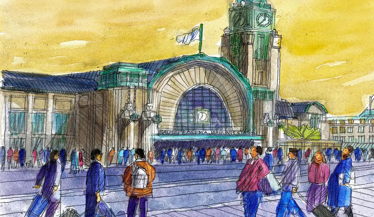 Helsinki central station pedestrian view